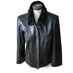 Ann Taylor Leather Zip Front Jacket Size M